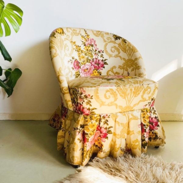 kanker Voel me slecht Productief Boudoir stoeltje jaren 70 fauteuil bloemen | Woodstock design webshop