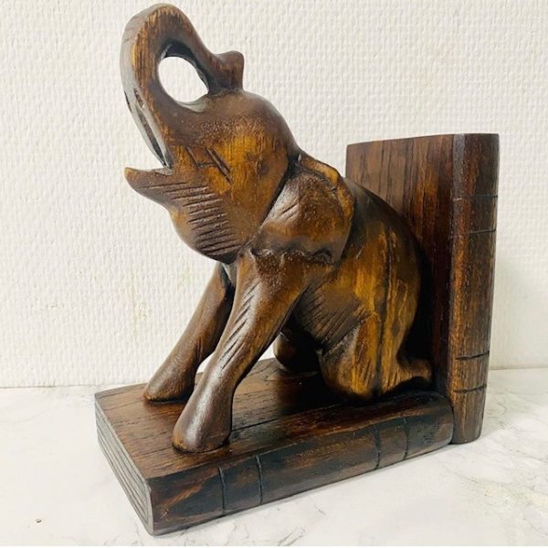 Vintage boekensteun houten olifant